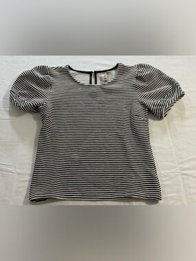 Dolan Left Coast Collection Striped Top Petite S Black White Puff Sleeve